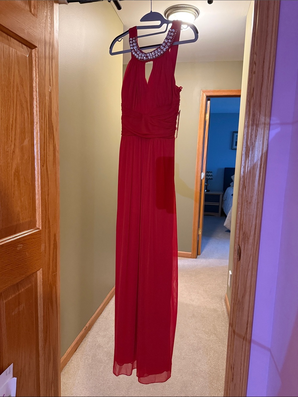 Trixxi Red Beaded-Neck Maxi Dress